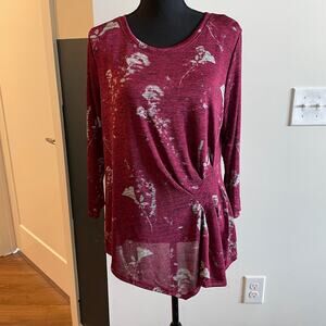 Vera Wang simply blouse Large Long l/s pleated side hem  Stretch Knit Tunic new